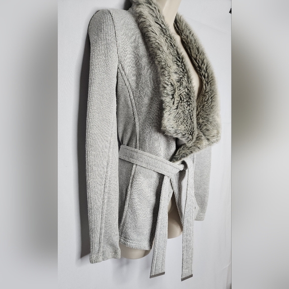 Armani Exchange Gray Faux Fur Collar Cardigan - Picture 2 of 6